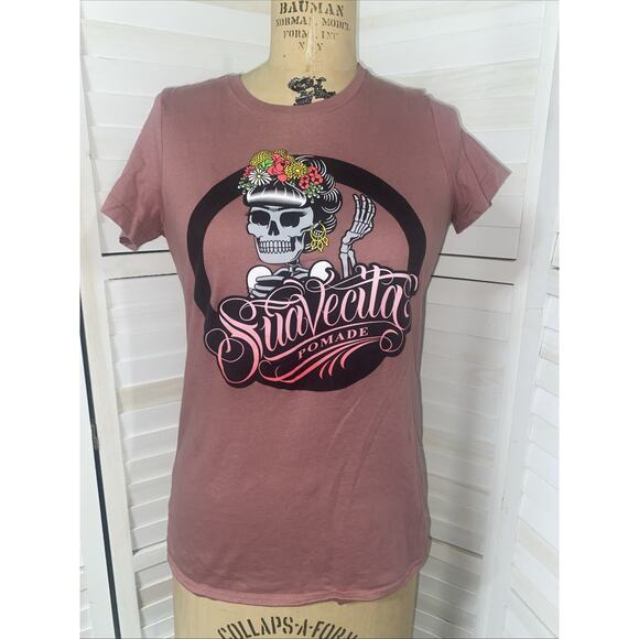 Suavecito Pomade Pink Mauve Fitted Cotton T Shirt Ladies Sz Large - Picture 1 of 8
